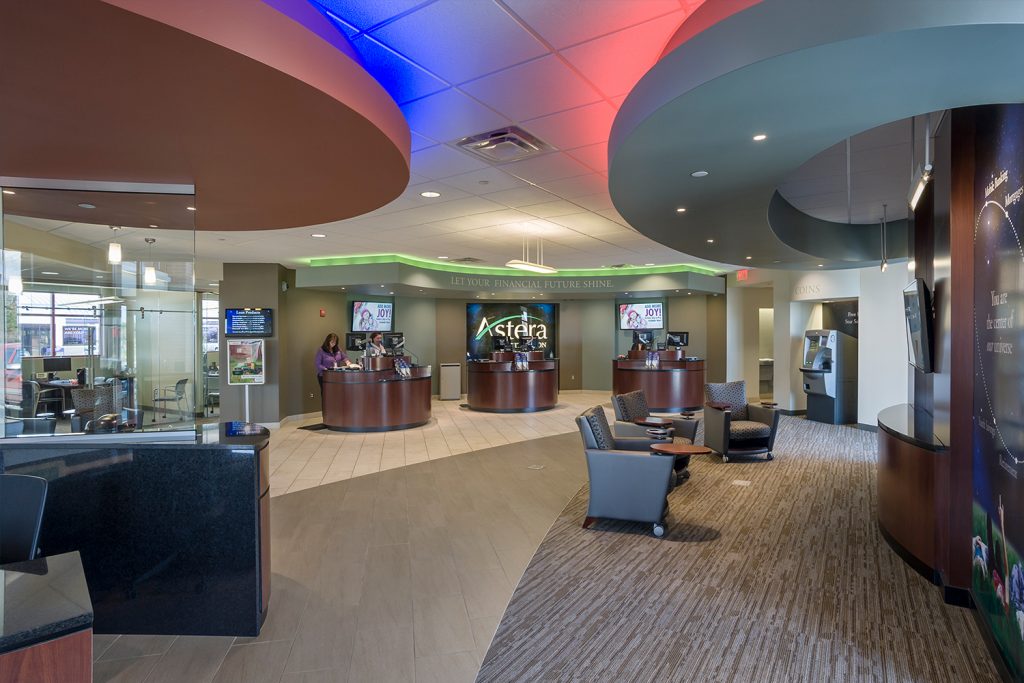 Astera Credit Union has been in business for over 50 years with multiple branches serving 22 Michigan counties. DBI created a beautiful and functional workspace.